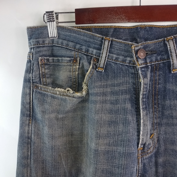 Levis 505 33 Mens Dark Stone Wash Destroyed Jeans - Picture 4 of 9